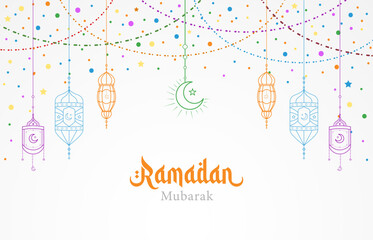 Ramadan kareem arabian lanterns and lamps border. Middle east antique kerosene hanging light underline vector design 