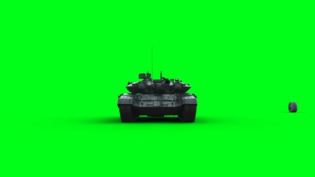 Russian battle tank. Realistic 4k green screen animation.