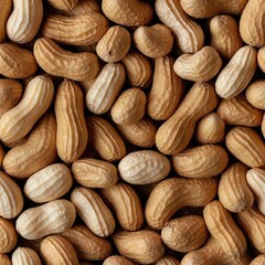 Obraz premium Stacked peanuts in their shells showcasing a uniform texture with beige and light brown hues, creating a simple, organic, and repetitive background.