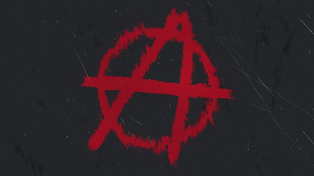 A gritty grunge style motion graphic animation with the Anarchist Symbol Logo in 4k UHD 30p