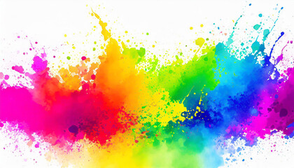 colorful rainbow holi paint color powder explosion isolated white wide panorama background