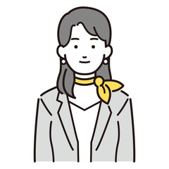 スカーフを首に巻いたスーツの女性イラスト
