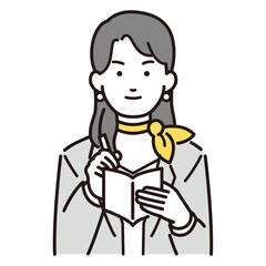 スカーフを首に巻いたスーツの女性イラスト