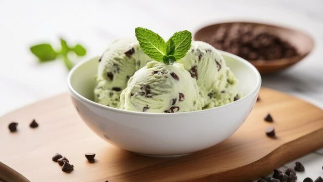 Zooming in on a Delicious Bowl of Mint Chocolate Chip Ice Cream
