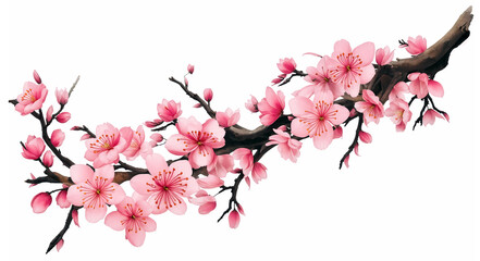 Serene Cherry Blossoms Illustration on white background