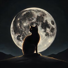 gatti sulla luna - obrazy, fototapety, plakaty