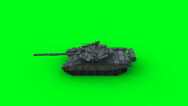 Russian battle tank. Realistic 4k green screen animation.