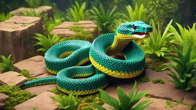 Voxel green snake 3d. voxel snake 3d trending on abstraction sharp focus studio photo intricate details highly details. Minecraft style