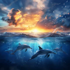 dolphin jumping out of water in the open sea at sunset © Maizal