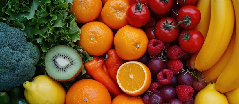 Nutritious food for better eyesight: fresh fruit and vegetables with antioxidants like lutein zeaxanthin.