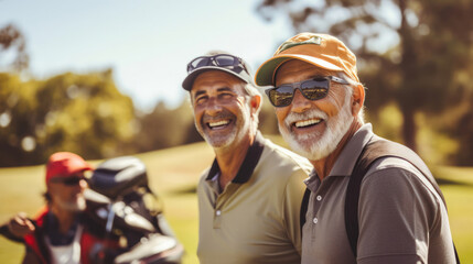Golfing pals: seniors on the course,  sharing laughs and perfecting their swings