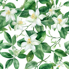 seamless pattern of Leaves and jasmine water color pattern - 1