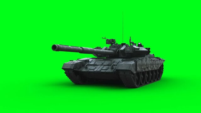 Russian battle tank. Realistic 4k green screen animation.