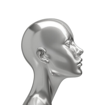 Silver mannequin head isolated on transparent background. PNG file.