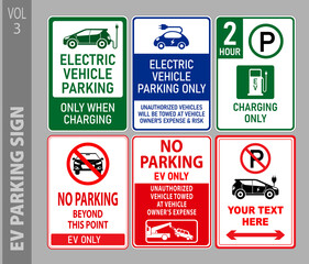 set of electric vehicle EV parking and prohibited sign. 3D Illustration
