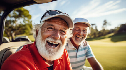Golfing pals: seniors on the course,  sharing laughs and perfecting their swings