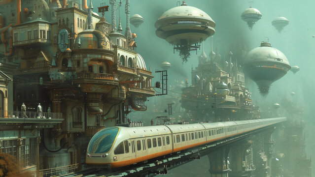 a crazy surreal futuristic world with strange buildings