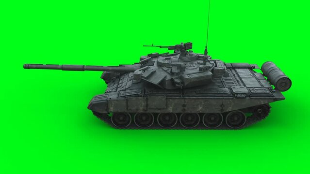 Russian battle tank. Realistic 4k green screen animation.