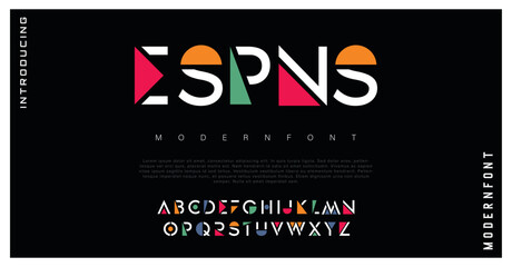 Espns Modern abstract digital alphabet font. Minimal technology typography, Creative urban sport fashion futuristic font and with numbers. vector illustration - obrazy, fototapety, plakaty