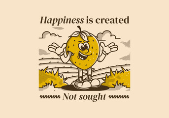 Happiness is created Not sought. Character of a happy strawberry in the garden