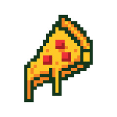 Fototapeta premium PIxelated pizza icon isolated on a white background