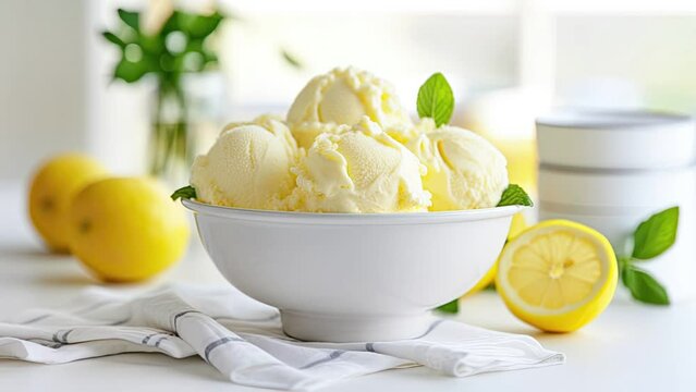 Zooming in on a Delicious Bowl of Lemon Sorbet Ice Cream