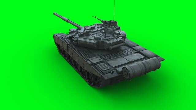 Russian battle tank. Realistic 4k green screen animation.