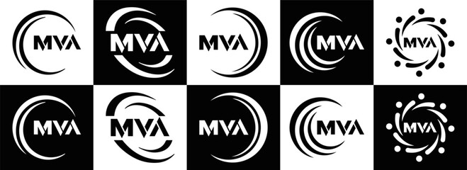 MVA logo. MVA set , M V A design. White MVA letter. MVA, M V A letter logo design. Initial letter MVA letter logo set, linked circle uppercase monogram logo. M V A letter logo vector design.	
