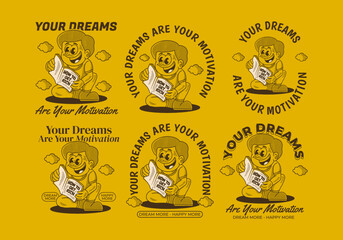 Your dream are your motivation. Vintage illustration of a boy reading a book