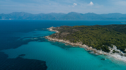 Fototapeta na wymiar Drone photography of Saleccia beach with turquoise waters in Cap Corse