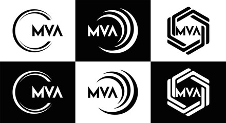 MVA logo. MVA set , M V A design. White MVA letter. MVA, M V A letter logo design. Initial letter MVA letter logo set, linked circle uppercase monogram logo. M V A letter logo vector design.	
