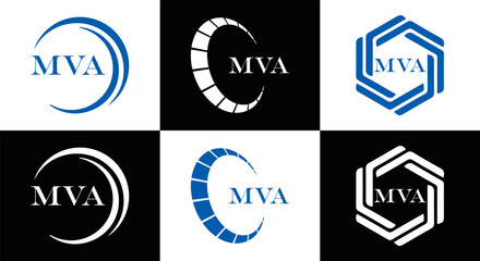 MVA logo. MVA set , M V A design. White MVA letter. MVA, M V A letter logo design. Initial letter MVA letter logo set, linked circle uppercase monogram logo. M V A letter logo vector design.	
