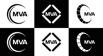 Obraz premium MVA logo. MVA set , M V A design. White MVA letter. MVA, M V A letter logo design. Initial letter MVA letter logo set, linked circle uppercase monogram logo. M V A letter logo vector design. 