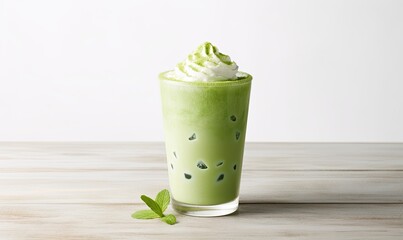 Refreshing Green Drink With Whipped Cream