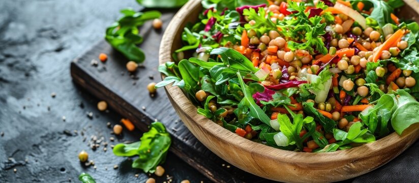Nutritious salad with mung beans and fresh greens.