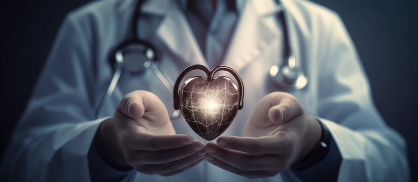 Close Up Of A Doctor Holding A Heart In His Hands On Dark Background