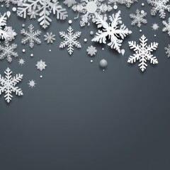 Fototapeta na wymiar Gray christmas card with white snowflakes