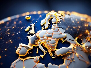 Abstract map of Western Europe, concept of European global network and connectivity, data transfer and cyber technology, information exchange and telecommunication