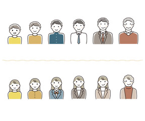 ライフサイクルを示す男女1組のアイコンイラストセット