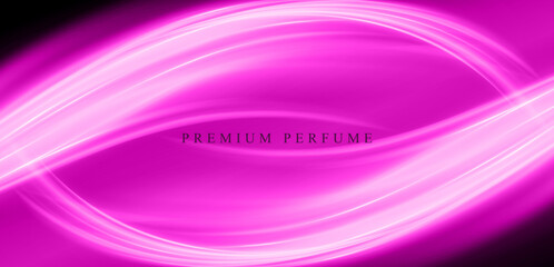 Pink waves showing fresh scent of perfume. Soft blue curved lines of fresh smell. 3D vector glossy waves.