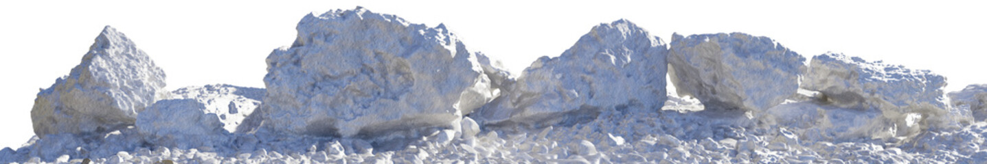 Big rock on the ice snow mountain with isolated on transparent background. PNG file, 3D rendering illustration, Clip art and cut out