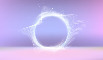 Particles circle shape. Dots cover design. Dynamic abstract flow particles background. Music, science, technology particles background.