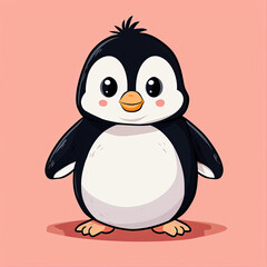 Obraz premium Cute penguin illustration on flat background color. 
