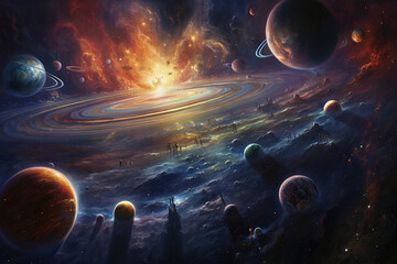 Sonnensystem mit Planeten und Sternen - obrazy, fototapety, plakaty