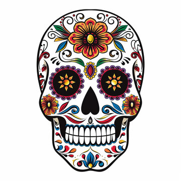 Day of the Dead Sugar Skull on white background.