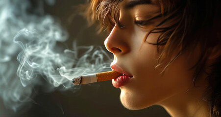 Obraz premium Close up young man smoking a cigarette.