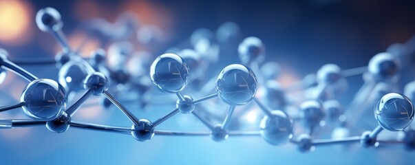 Molecule structure under blue light, Abstract hexagonal molecular structures in technology, Structure of lattice connecting atoms. Molecule in hi tech style - obrazy, fototapety, plakaty