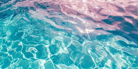 Blue pink water in swimming pool with sun reflections. Abstract background for design
