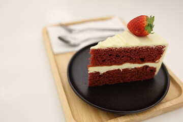 Close-up view of chocolate cakes placed on a white table in a cafe. Food concepts. Desserts