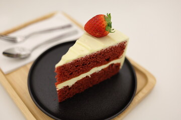 Close-up view of chocolate cakes placed on a white table in a cafe. Food concepts. Desserts